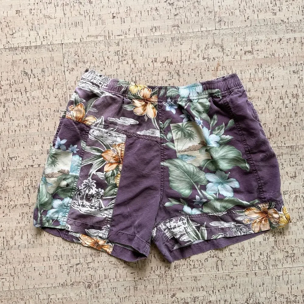 Vintage 90s Y2K Tommy Bahama Men's Silk Hawaiian Shorts with Drawstring Waist